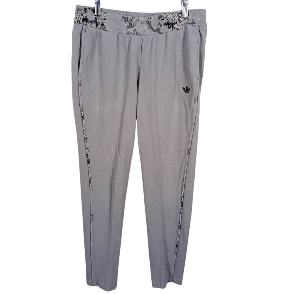 Adidas Gray Joggers, Size Medium, Cotton, Abstract Print Trim, Side Pockets